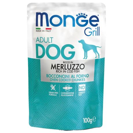Monge Dog Grill Merluzzo Pouch пауч для взрослых собак с треской, 100г