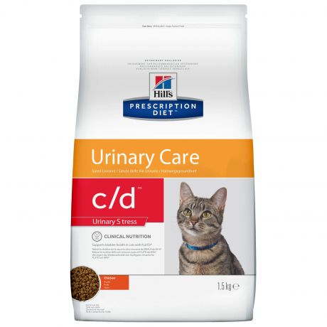 Hill's Prescription Diet c/d Stress Urinary Care сухой корм для кошек, лечение цистита и МКБ, с курицей, 1,5кг