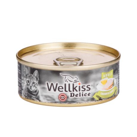 Wellkiss Консервированный корм для кошек цыпленок с морковью 100 г