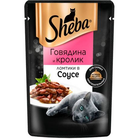 Sheba Корм влажный для кошек ломтики в соусе с говядиной и кроликом, 75г
