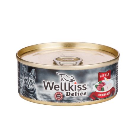 Wellkiss Консервированный корм для кошек цыпленок с говядиной 100 г