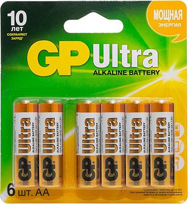 Комплект из алкалиновых батареек GP Ultra Alkaline AA 6 шт. 15AU4/2-CR6 Ultra 72/720
