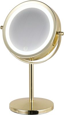 Зеркало двустороннее Hasten c x7 увеличением и LED подсветкой - HAS1812 (цвет-yellow gold LED подсветка 3 уровня)