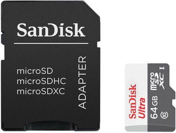 Карта памяти Sandisk Ultra 64ГБ microSDXC C10 UHS-I 100МБ/с SDадаптер (SDSQUNR-064G-GN3MA)