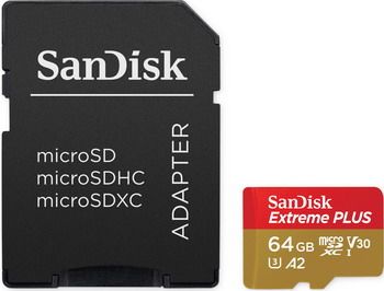 Карта памяти Sandisk Extreme 64ГБ MicroSDXC C10 UHS-I A2 V30 160МБ/с SDадаптер (SDSQXA2-064G-GN6MA)