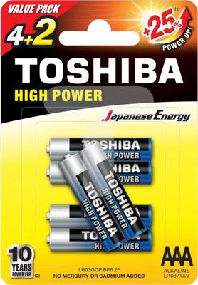 Батарея Toshiba High Power Alkaline AAA LR03GCP BP-6 блистер 6шт