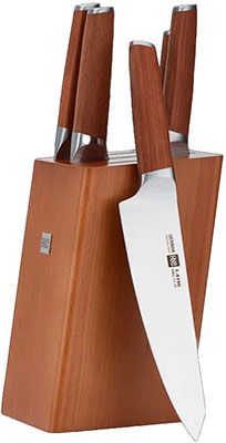 Набор кухонных ножей из сверхпрочной стали (5 ножей подставка) Huo Hou Molybdenum Vanadium Steel Kitchen Knife Set (HU0158) коричневый