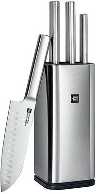 Набор стальных ножей (3 ножа ножницы подставка) Huo Hou Stainless Steel Kitchen Knife Set (HU0095) серебристый