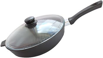 Сковорода-гриль Камская посуда г8062 гриль чугунная 280х60 с бакелитовой ручкой со стеклянной крышкой