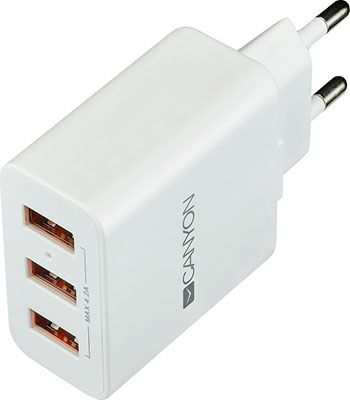 Сетевое зарядное устройство Canyon H-05 3*USB 5В-42A Smart IC белый