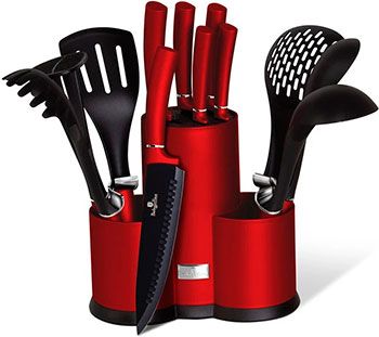 Набор ножей BerlingerHaus и кухонных аксессуаров на подставке 6248-BH 12пр. красный