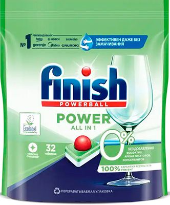 Таблетки для посудомоечных машин FINISH 0 % 32 таблетки бесфосфатные (38643)