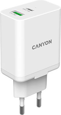 Сетевой адаптер для быстрой зарядки Canyon H-20W-03 Type-C 20W Power Delivery QC 30 18W белый