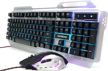 Игровой комплект клавиатура + мышь Гарнизон GKS-510G металл подсветка черный/серый