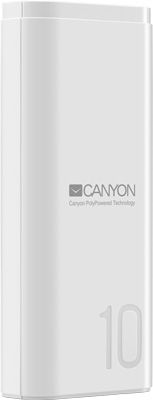 Внешний аккумулятор Canyon PB-103 с дополнительным Type-C входом 10000 мАч IN 5V / 2A Micro USB/Type-C) OUT 5V-21A USB) Smart IC белый