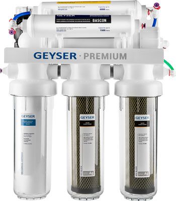 Фильтр для воды обратный осмос Гейзер Премиум П с помпой в прозрачных корпусах 20052