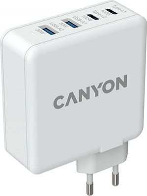Сетевой адаптер для быстрой зарядки Canyon H-100W Power Delivery GAN 100W QC30 30W белый