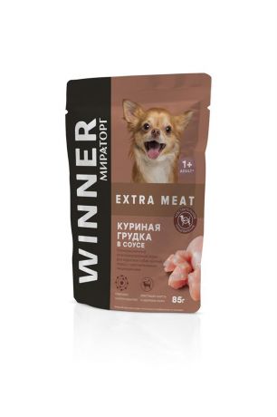 Корм для собак Winner 85 г для взрослых собак мелких пород с чувствительным пищевар куриная грудка с