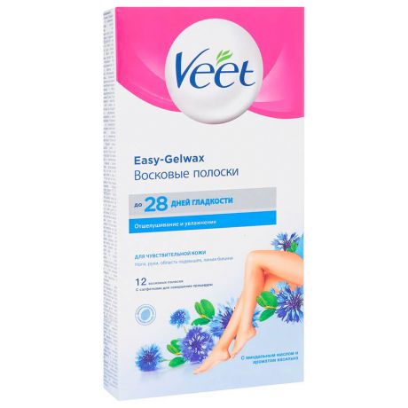 Полоски для депиляции Veet 12шт с салфетками для чувствительной кожи