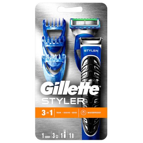 Станок Gillette Styler с 1 кассетой + з насадки для контура бороды/усов