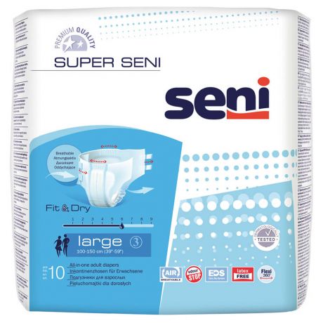 Подгузники Seni Large 10шт 100-150см супер для взрослых 3