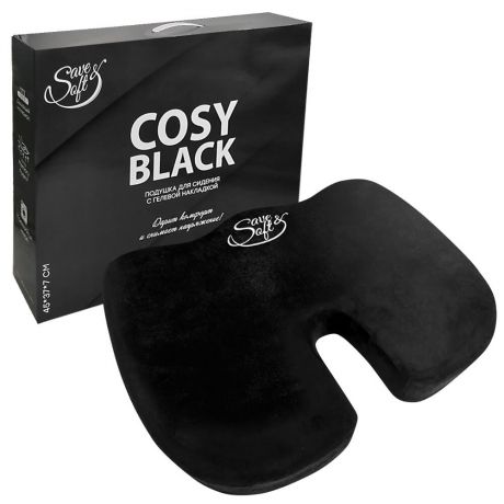 Подушка save&soft cosy black д/ сидения с гелевой накладкой 45*37*7 см цветная коробка