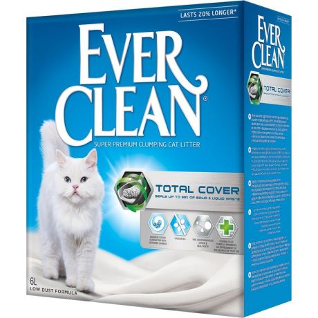 EVER CLEAN Ever Clean Total Cover наполнитель комкующийся для кошек с микрогранулами двойного действия - 6 л