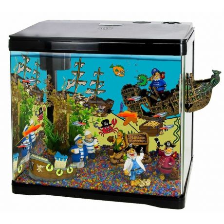PRIME Prime детский аквариум "Пиратский остров", полный комплект с оборудованием и декорациями, черный 33 л