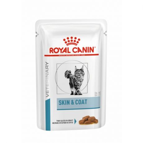 ROYAL CANIN Royal Canin Skin & Coat полнорационный влажный корм для взрослых стерилизованных кошек при дерматозах и выпадении шерсти, диетический, кусочки в соусе, в паучах - 85 г