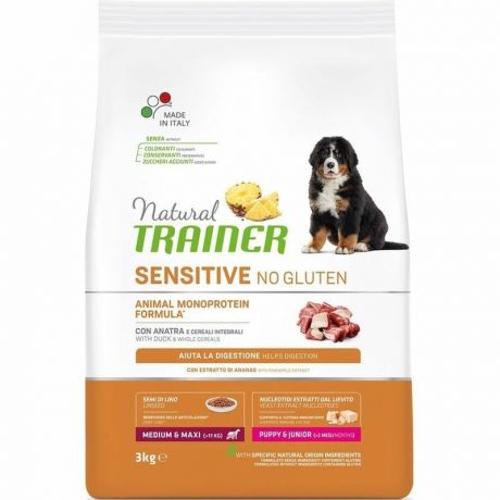 TRAINER Trainer Natural Sensitive No Gluten Puppy & Junior сухой корм для щенков средних и крупных пород с уткой - 3 кг