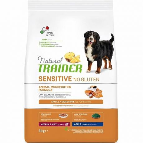 TRAINER Trainer Natural Sensitive No Gluten Adult сухой корм для собак средних и крупных пород с лососем - 3 кг