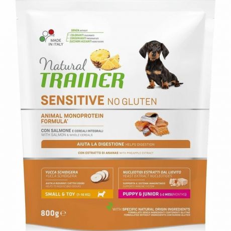 TRAINER Trainer Natural Sensitive No Gluten Puppy & Junior сухой корм для щенков мелких пород с чувствительным пищеварением с лососем - 2 кг