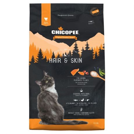 CHICOPEE Chicopee HNL Cat Hair & Skin сухой корм для кошек для кожи и шерсти - 1,5 кг