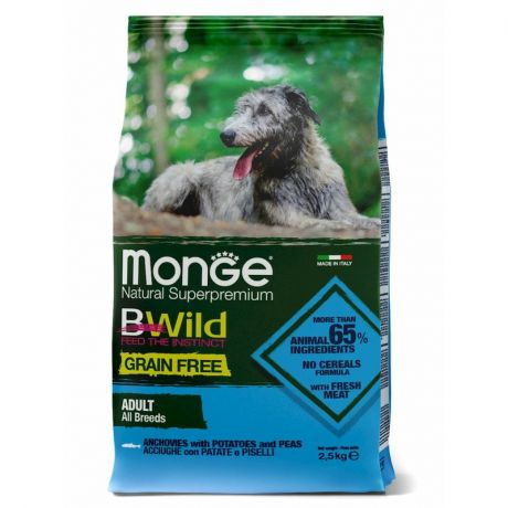 Monge Monge Dog BWild GRAIN FREE беззерновой корм из анчоуса c картофелем для собак всех пород 2,5 кг