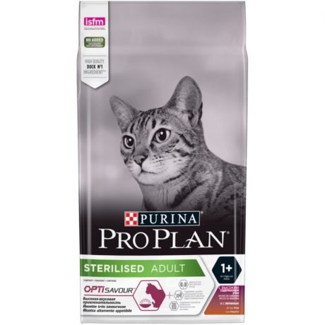 PRO PLAN Pro Plan Sterilised OptiSavour сухой корм для стерилизованных кошек и кастрированных котов, с высоким содержанием утки и печенью - 1,5 кг