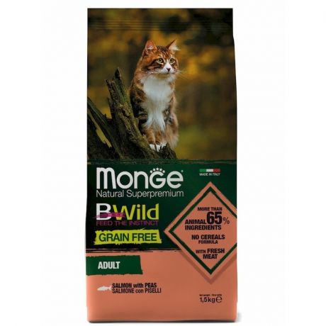 Monge Monge Cat BWild GRAIN FREE беззерновой корм из лосося для взрослых кошек 1,5 кг