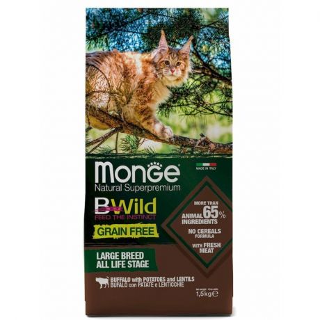 Monge Monge Cat BWild GRAIN FREE беззерновой корм из мяса буйвола для крупных кошек всех возрастов 1,5 кг