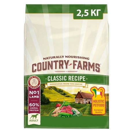 COUNTRY FARMS Country Farms сухой корм для взрослых собак с ягненком - 2,5 кг