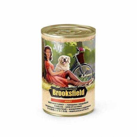 Brooksfield Brooksfield Adult Dog влажный корм для собак с говядиной, индейкой и рисом в консервах - 400 г