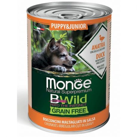 Monge Monge Dog BWild GRAIN FREE Puppy&Junior беззерновые консервы из утки с тыквой и кабачками для щенков всех пород 400г