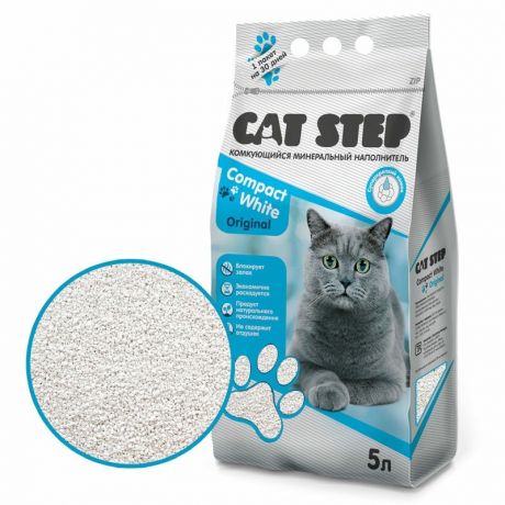 CAT STEP Cat Step Compact White Original наполнитель для кошачьих туалетов минеральный комкующийся, 5 л