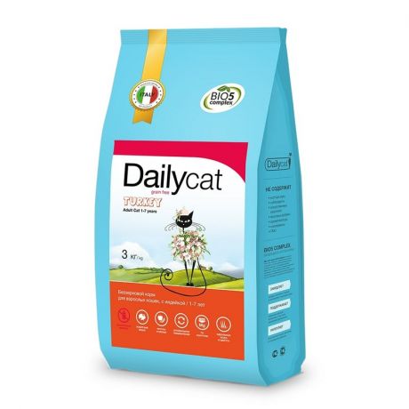 Dailycat Dailycat Grain Free Adult сухой корм для кошек, с индейкой, беззерновой - 3 кг