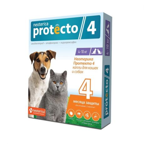 Neoterica Protecto Neoterica Protecto капли от блох и клещей для кошек и собак весом от 4 до 10 кг, 2 пипетки