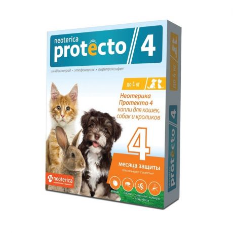 Neoterica Protecto Neoterica Protecto капли от блох и клещей для кошек и собак весом до 4 кг, 2 пипетки
