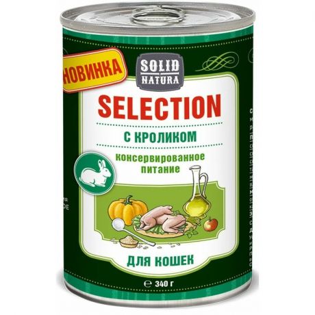 SOLID NATURA Solid Natura Selection влажный корм для кошек, с кроликом, кусочки в соусе, в консервах - 340 г