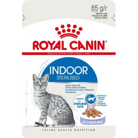 ROYAL CANIN Royal Canin Indoor Sterilised полнорационный влажный корм для взрослых кошек, кусочки в желе, в паучах - 85 г