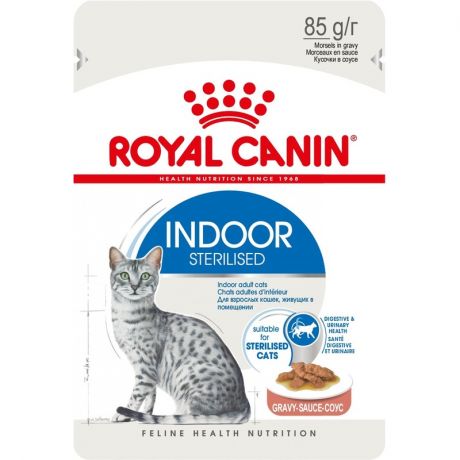 ROYAL CANIN Royal Canin Indoor Sterilised полнорационный влажный корм для взрослых кошек живущих в помещении, кусочки в соусе, в паучах - 85 г