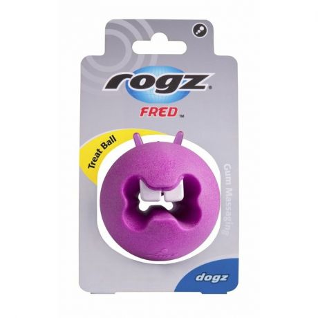 Rogz Rogz мяч пупырчатый с "зубами" для массажа десен с отверстием для лакомств FRED, 64 мм, розовый