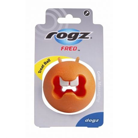 Rogz Rogz мяч пупырчатый с "зубами" для массажа десен с отверстием для лакомств FRED, 64 мм, оранжевый