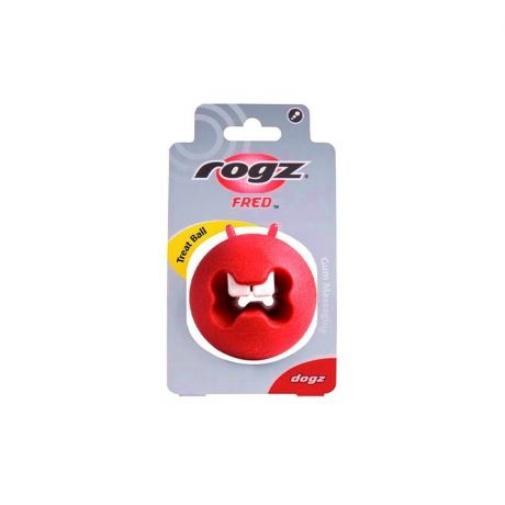 Rogz Rogz мяч пупырчатый с "зубами" для массажа десен с отверстием для лакомств FRED, 64 мм, красный